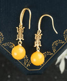 CIFEEO- Sterling Silver Overgild Inlaid Spheroidal Beeswax Drop Earrings