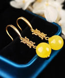 CIFEEO- Sterling Silver Overgild Inlaid Spheroidal Beeswax Drop Earrings