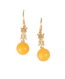 CIFEEO- Sterling Silver Overgild Inlaid Spheroidal Beeswax Drop Earrings