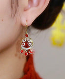 CIFEEO- Chinese Style Red Sterling Silver Overgild Zircon Auspicious Clouds Ping Buckle Drop Earrings KX1042