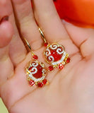 CIFEEO- Chinese Style Red Sterling Silver Overgild Zircon Auspicious Clouds Ping Buckle Drop Earrings KX1042