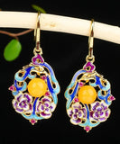 CIFEEO- Sterling Silver Inlaid Beeswax Floral Drop Earrings