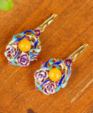 CIFEEO- Sterling Silver Inlaid Beeswax Floral Drop Earrings