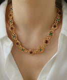 CIFEEO- Classy Gold Copper Overgild Hollow Out Coloured Glaze Collar Necklace GH1008