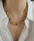 CIFEEO- Classy Gold Copper Overgild Hollow Out Coloured Glaze Collar Necklace GH1008