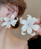 CIFEEO- Classy White Acrylic Zircon Floral Stud Earrings ZZ055