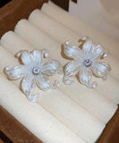 CIFEEO- Classy White Acrylic Zircon Floral Stud Earrings ZZ055