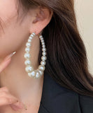 CIFEEO- Classy White Copper Overgild Pearl Hoop Earrings ZZ034