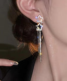 CIFEEO- Classy White Sterling Silver Alloy Five Pointed Star Zircon Tassel Drop Earrings ZZ059