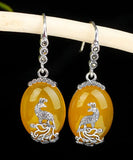 CIFEEO- Sterling Silver Inlaid Chalcedony Peacock Drop Earrings