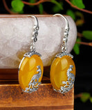 CIFEEO- Sterling Silver Inlaid Chalcedony Peacock Drop Earrings