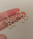 CIFEEO- Cute Gold Copper Overgild Pearl Floral Hollow Out Stud Earrings ZZ058