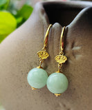 CIFEEO- Cute Light Green Sterling Silver Overgild Jade Drop Earrings GH1088