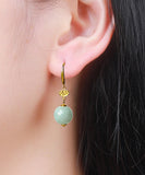 CIFEEO- Cute Light Green Sterling Silver Overgild Jade Drop Earrings GH1088