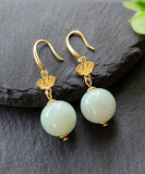 CIFEEO- Cute Light Green Sterling Silver Overgild Jade Drop Earrings GH1088