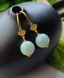 CIFEEO- Cute Light Green Sterling Silver Overgild Jade Drop Earrings GH1088