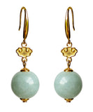 CIFEEO- Cute Light Green Sterling Silver Overgild Jade Drop Earrings GH1088