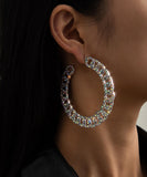 CIFEEO- DIY Gold Alloy Inlaid Zircon C Shaped Hoop Earrings ZZ006