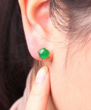 CIFEEO- DIY Green Sterling Silver Inlaid Jade Stud Earrings DF1031