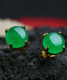 CIFEEO- DIY Green Sterling Silver Inlaid Jade Stud Earrings DF1031