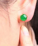 CIFEEO- DIY Green Sterling Silver Inlaid Jade Stud Earrings DF1031