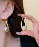 CIFEEO- DIY Silk Alloy Pearl Asymmetrical U Shaped Hoop Earrings ZZ025