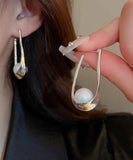 CIFEEO- DIY Silk Alloy Pearl Asymmetrical U Shaped Hoop Earrings ZZ025