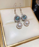 CIFEEO- Elegant Blue Copper Overgild Inlaid Zircon Crystal Pearl Tassel Drop Earrings ZZ084