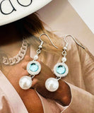 CIFEEO- Elegant Blue Copper Overgild Inlaid Zircon Crystal Pearl Tassel Drop Earrings ZZ084