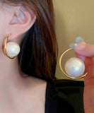 CIFEEO- Elegant Gold Sterling Silver Alloy Pearl Hoop Earrings ZZ037