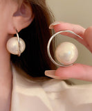 CIFEEO- Elegant Gold Sterling Silver Alloy Pearl Hoop Earrings ZZ037