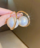 CIFEEO- Elegant Gold Sterling Silver Alloy Pearl Hoop Earrings ZZ037