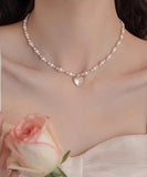 CIFEEO- Elegant Gold Sterling Silver Overgild Crystal Love Pearl Pendant Necklace KX1041