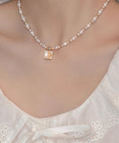 CIFEEO- Elegant Gold Sterling Silver Overgild Crystal Love Pearl Pendant Necklace KX1041