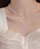 CIFEEO- Elegant Gold Sterling Silver Overgild Crystal Love Pearl Pendant Necklace KX1041