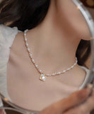 CIFEEO- Elegant Gold Sterling Silver Overgild Crystal Love Pearl Pendant Necklace KX1041