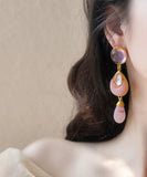 CIFEEO- Elegant Pink Sterling Silver Overgild Crystal Coloured Glaze Water Drop Drop Earrings GH1069