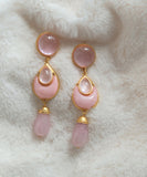 CIFEEO- Elegant Pink Sterling Silver Overgild Crystal Coloured Glaze Water Drop Drop Earrings GH1069