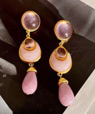 CIFEEO- Elegant Pink Sterling Silver Overgild Crystal Coloured Glaze Water Drop Drop Earrings GH1069