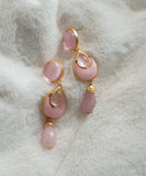 CIFEEO- Elegant Pink Sterling Silver Overgild Crystal Coloured Glaze Water Drop Drop Earrings GH1069