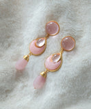 CIFEEO- Elegant Pink Sterling Silver Overgild Crystal Coloured Glaze Water Drop Drop Earrings GH1069