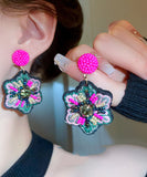 CIFEEO- Elegant Rose Hand Woven Alloy Beads Embroidery Floral Drop Earrings GH1023