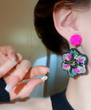 CIFEEO- Elegant Rose Hand Woven Alloy Beads Embroidery Floral Drop Earrings GH1023