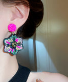 CIFEEO- Elegant Rose Hand Woven Alloy Beads Embroidery Floral Drop Earrings GH1023