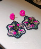 CIFEEO- Elegant Rose Hand Woven Alloy Beads Embroidery Floral Drop Earrings GH1023