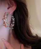 CIFEEO- Elegant Silk Alloy Butterfly Patchwork Zircon C Shapes Hoop Earrings ZZ020