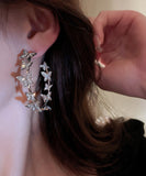 CIFEEO- Elegant Silk Alloy Butterfly Patchwork Zircon C Shapes Hoop Earrings ZZ020