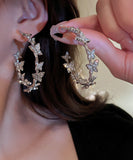 CIFEEO- Elegant Silk Alloy Butterfly Patchwork Zircon C Shapes Hoop Earrings ZZ020