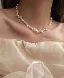 CIFEEO- Elegant White Alloy Pearl Tassel Gratuated Bead Necklace GH1058