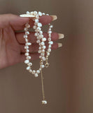 CIFEEO- Elegant White Alloy Pearl Tassel Gratuated Bead Necklace GH1058